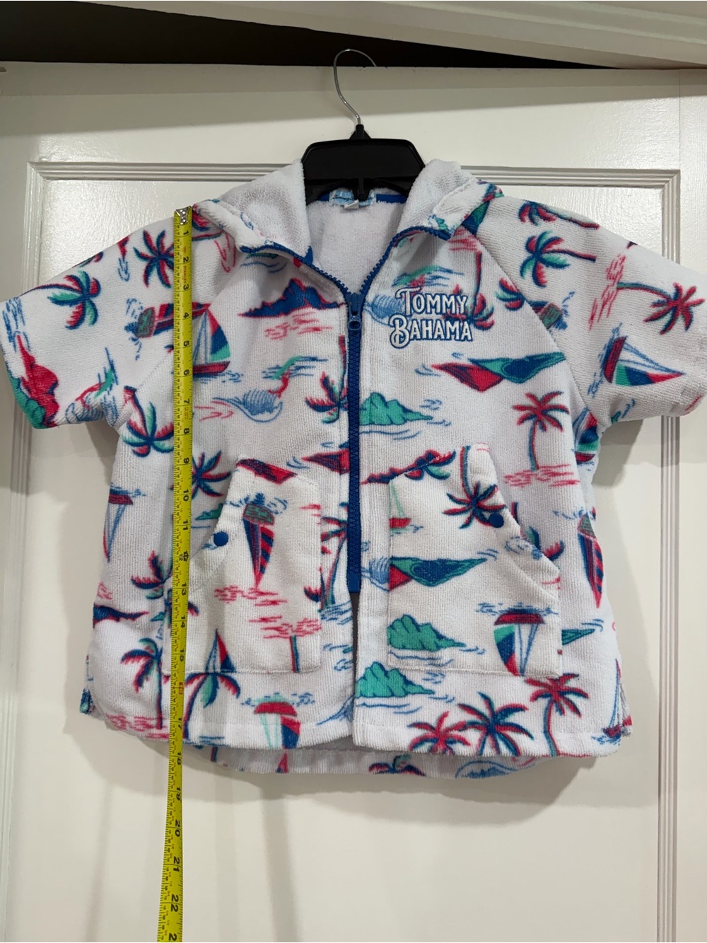 Tommy Bahama White Terry Hoodie with Blue Trim - Picture 4 of 7